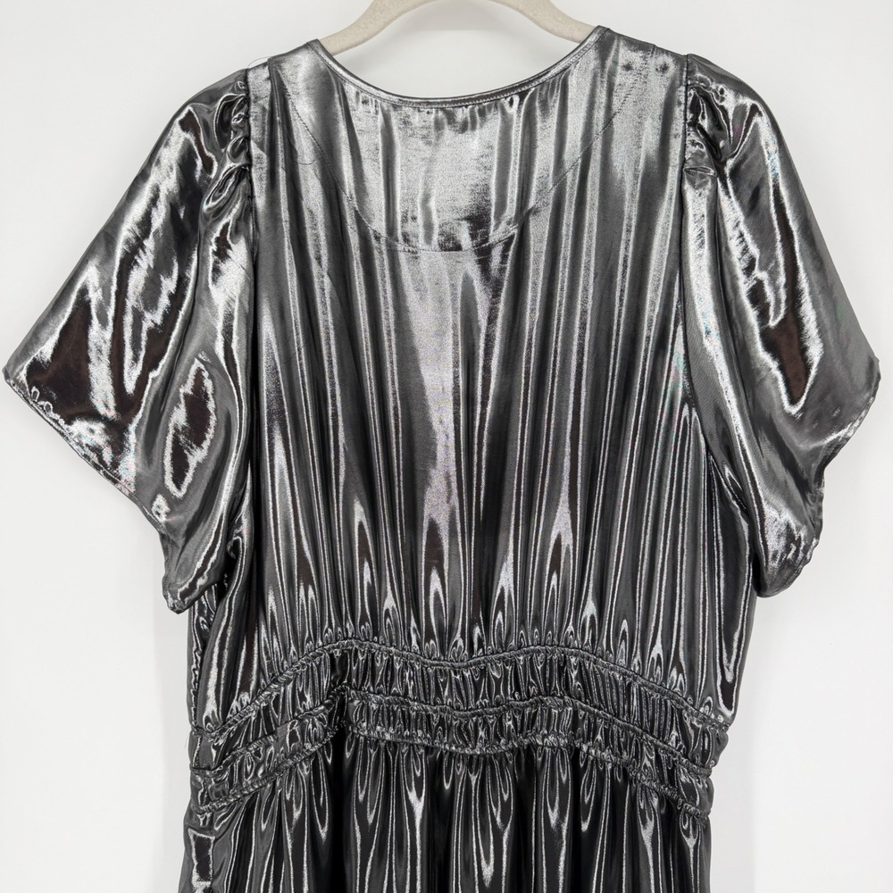 Anthropologie Somerset Maxi Dress Shine Metallic Silver Tiered Pockets 1X - Picture 11 of 16